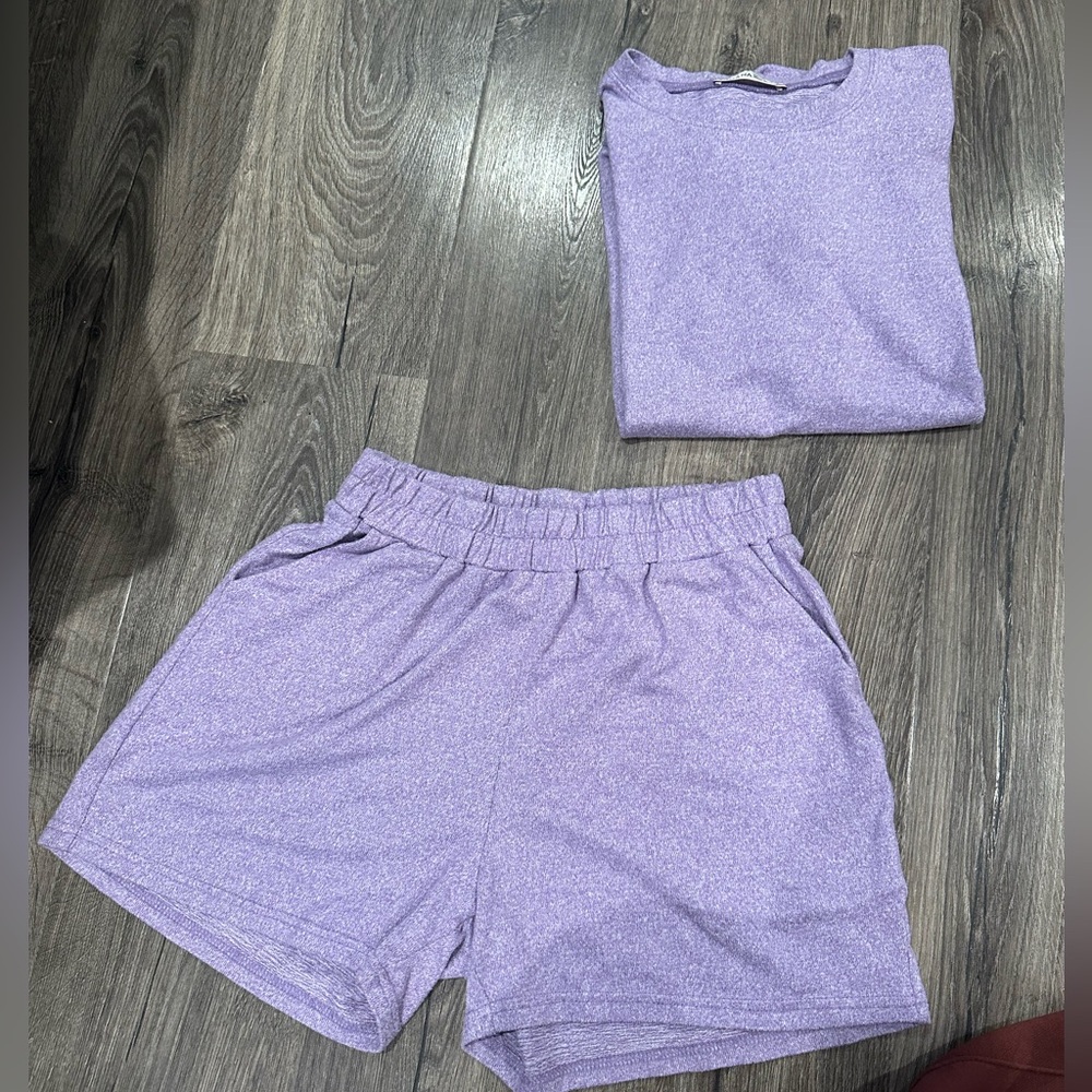 Purple loungewear set with shorts and top